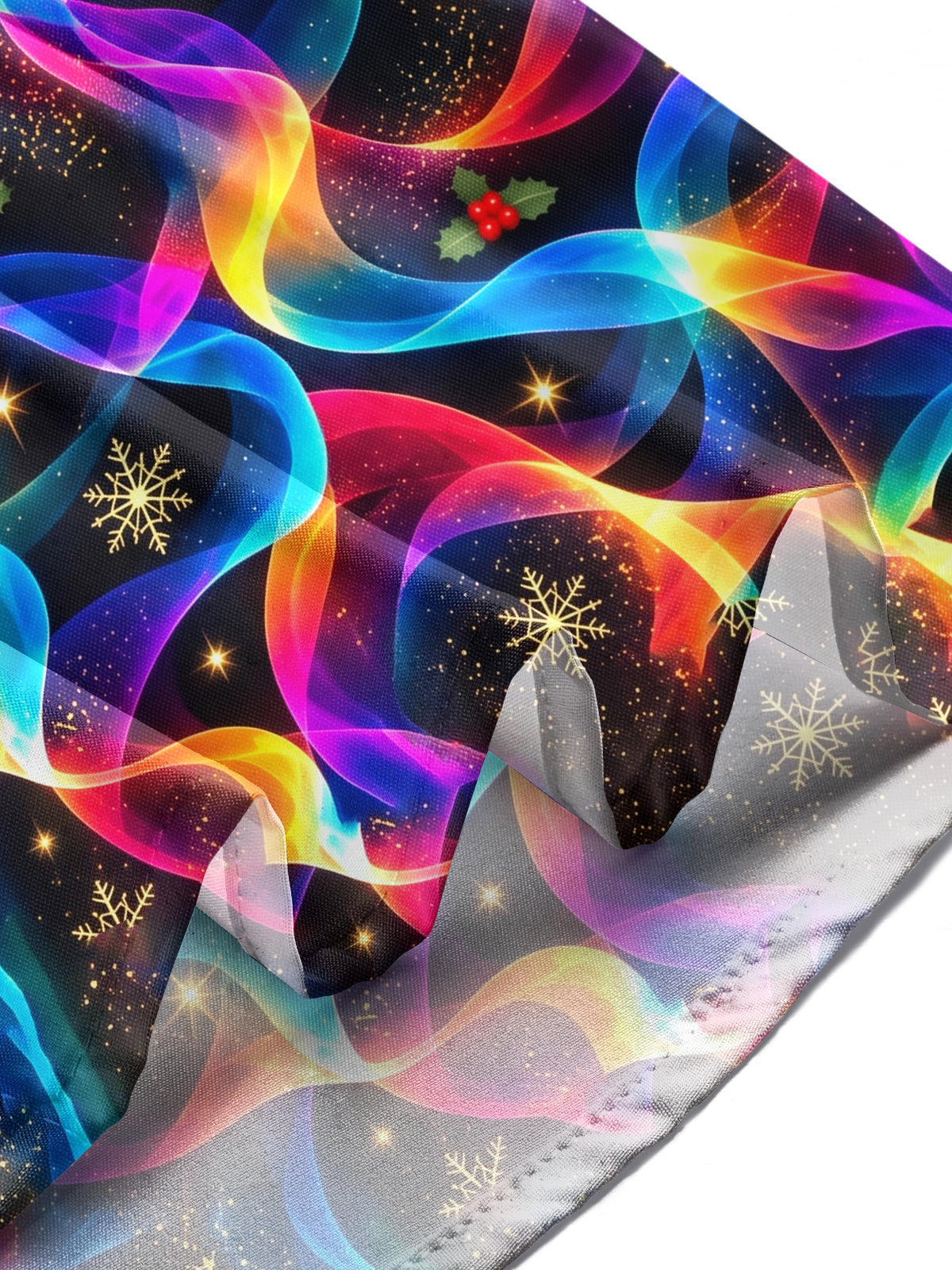 Adaychic Men's Printed Christmas Holly and Colorful Waves Print Long Sleeve Shirt with Chest Pocket