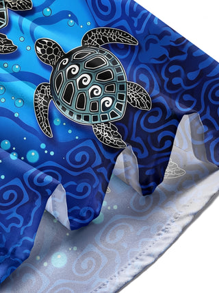Adaychic Men's Hawaiian Sea Turtle Print Ocean Waves Print Long Sleeve Shirt with Chest Pocket