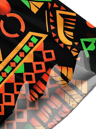 Adaychic Men's Graphic Abstract Tribal Face Print Short Sleeve Shirt with Chest Pocket