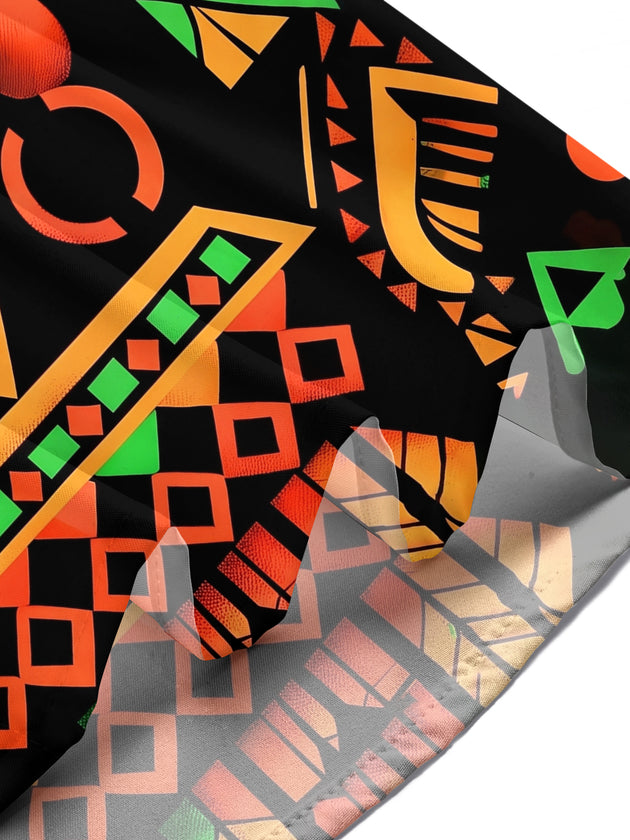 Adaychic Men's Graphic Abstract Tribal Face Print Short Sleeve Shirt with Chest Pocket