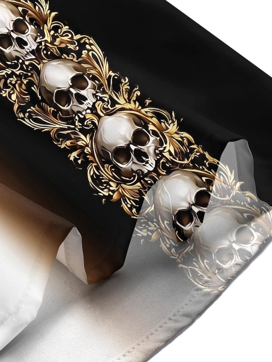 Adaychic Men's Skull And Cross Ornament Print Short Sleeve Shirt with Chest Pocket