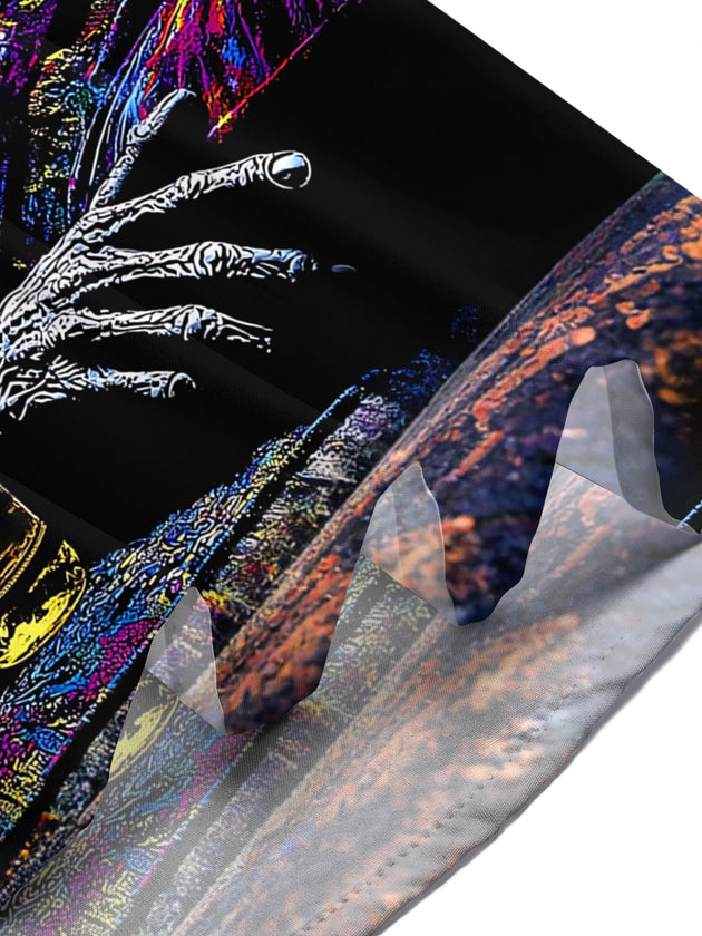 Adaychic Men's Graphic Alien Character Print Short Sleeve Shirt with Chest Pocket
