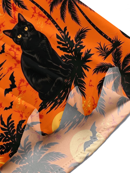Adaychic Men's Hawaiian Black Cat Print Short Sleeve Shirt with Chest Pocket