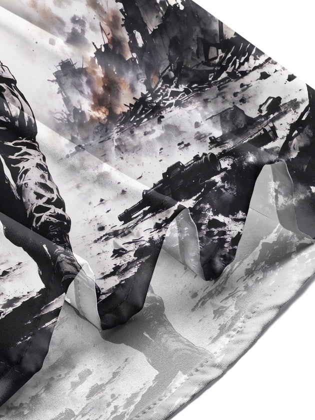 Adaychic Men's Long Sleeve Shirt - Soldier With Rocket Launcher And Helicopters In Warzone Print with Chest Pocket