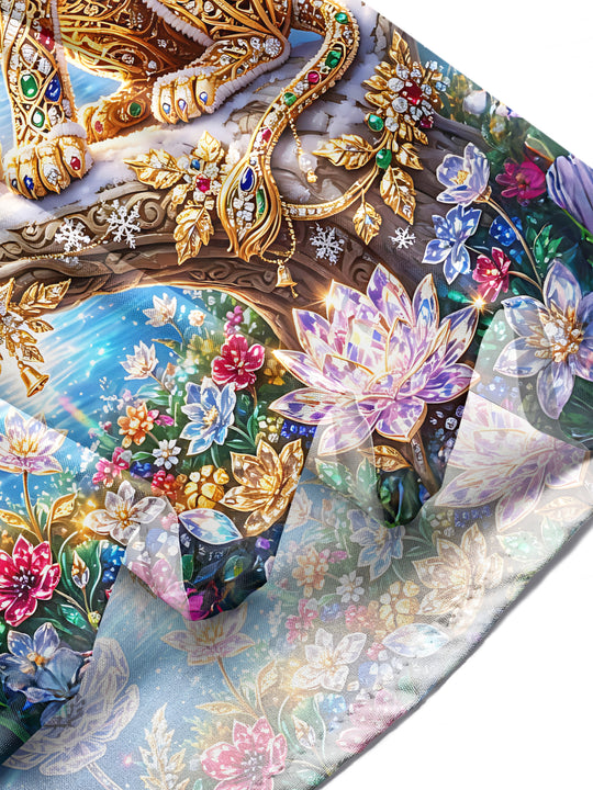 Adaychic Men's Long Sleeve Shirt - Winter Snow And Christmas Ornaments Print Gem Inlaid Lion Print with Chest Pocket