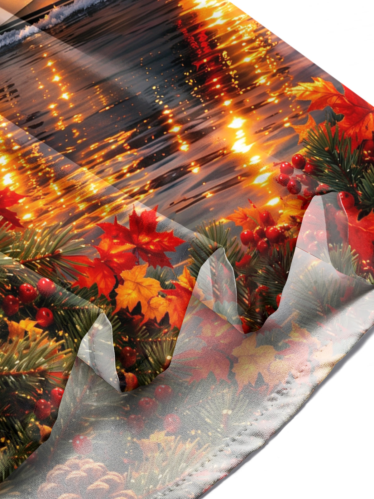 Adaychic Men's Short Sleeve Shirt - Cruise Ship With Christmas Wreath And Autumn Leaves Print with Chest Pocket