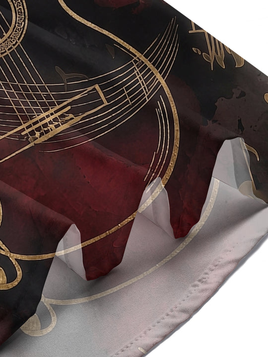 Adaychic Men's Acoustic Guitar Musical Note Graphic Print Short Sleeve Button Down Shirt with Chest Pocket