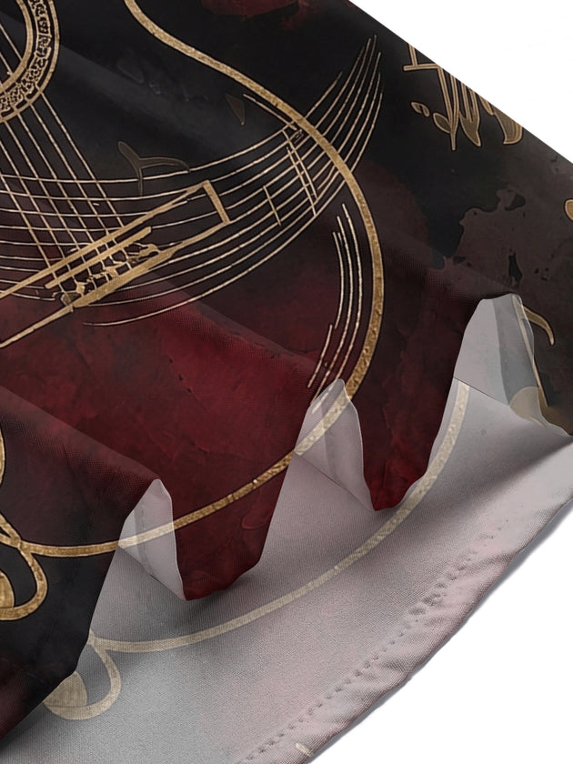 Adaychic Men's Acoustic Guitar Musical Note Graphic Print Short Sleeve Button Down Shirt with Chest Pocket