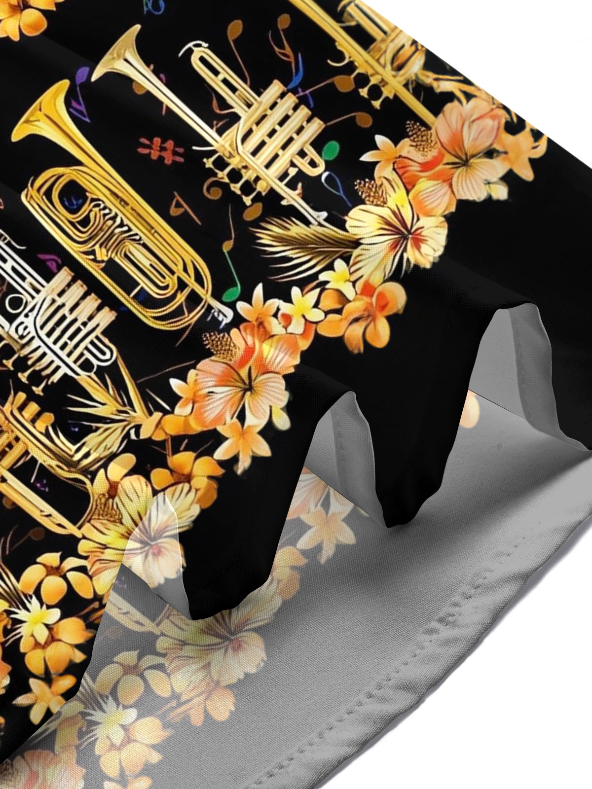 Adaychic Men's Hawaiian Brass Instruments Print Short Sleeve Shirt with Chest Pocket