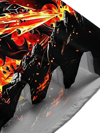 Adaychic Men's Graphic Flame Print Halloween Print Short Sleeve Shirt with Chest Pocket