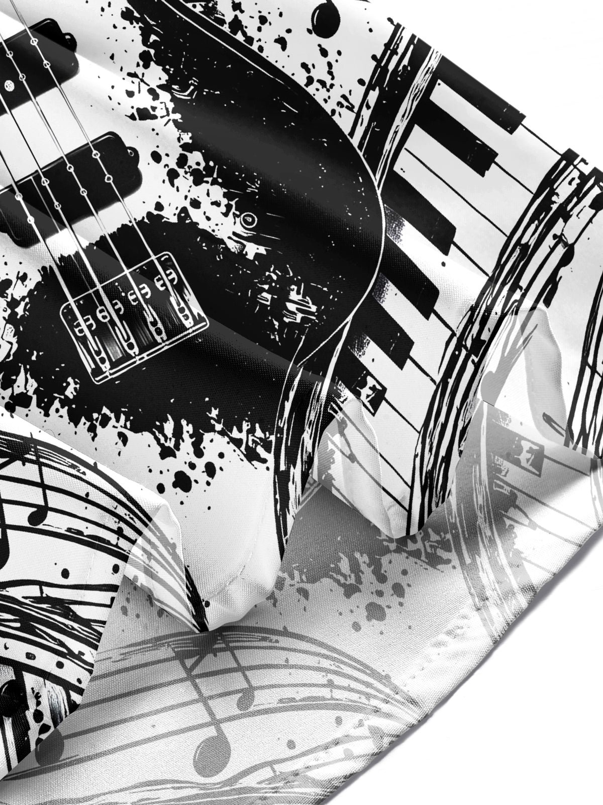 Adaychic Men's Long Sleeve Shirt - Electric Guitar And Piano Keys With Musical Notes Print with Chest Pocket