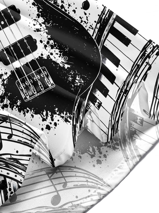 Adaychic Men's Long Sleeve Shirt - Electric Guitar And Piano Keys With Musical Notes Print with Chest Pocket