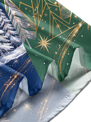 Adaychic Men's Long Sleeve Shirt - Color Block Christmas Trees And Golden Stars Print with Chest Pocket