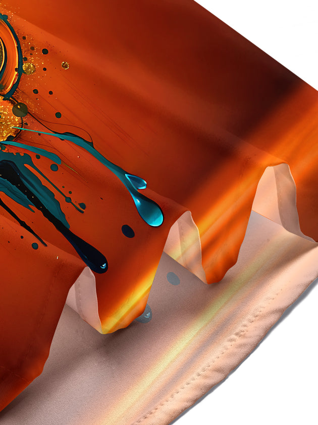 Adaychic Art Abstract Orange‑Blue Yin Yang Fluid Men's Printed Short Sleeve Shirt with Chest Pocket
