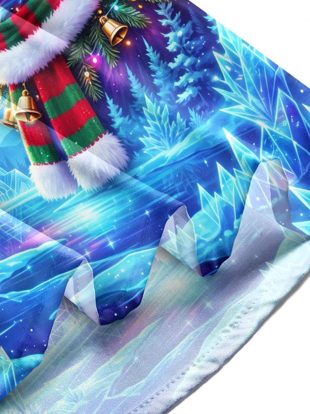Adaychic Men's Wolf With Santa Hat And Christmas Scarf Print Long Sleeve Shirt with Chest Pocket
