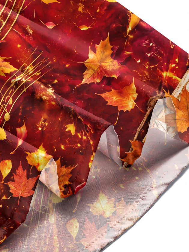 Adaychic Men's Printed Autumn Maple Leaves And Acorns Print Long Sleeve Shirt with Chest Pocket