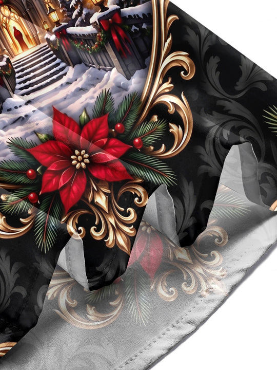Adaychic Men's Long Sleeve Shirt - Christmas Gothic Castle And Snowy Pine Trees Under Full Moon Print with Chest Pocket