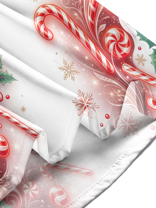 Adaychic Men's Christmas Candy Canes And Holly Berries Print Long Sleeve Shirt with Chest Pocket