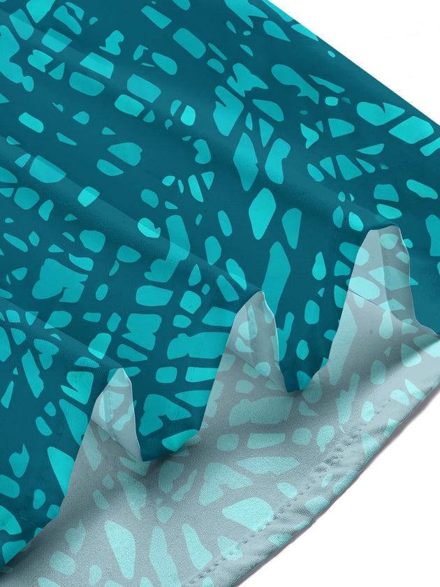 Adaychic Men's Teal Geometric Mosaic Print Short Sleeve Button Down Shirt with Chest Pocket