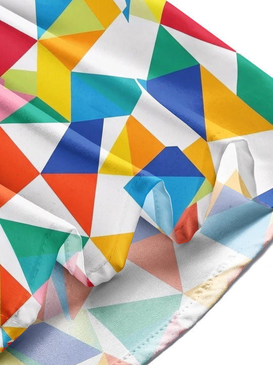 Adaychic Men's Printed Colorful Geometric Triangles Print Long Sleeve Shirt with Chest Pocket