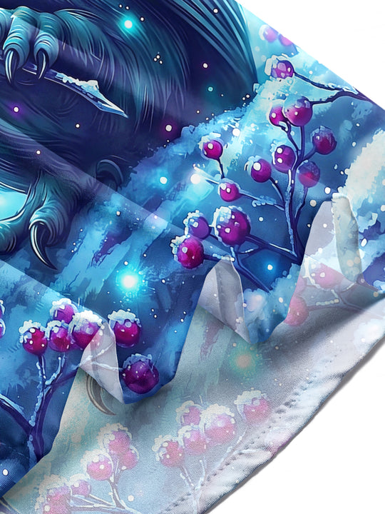 Adaychic Men's Graphic Blue Owl With Snowy Berries Print Long Sleeve Shirt with Chest Pocket