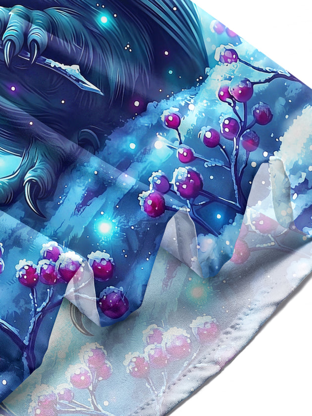 Adaychic Men's Graphic Blue Owl With Snowy Berries Print Long Sleeve Shirt with Chest Pocket