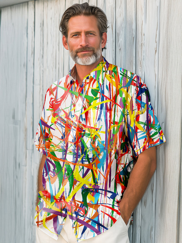 Abstract Line Print Men's Pocket Short Sleeve Shirts