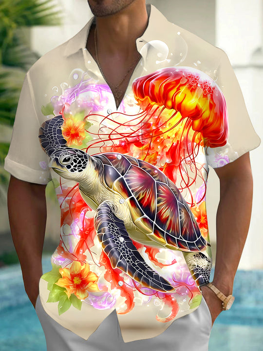 men's Hawaiian shirt front view tropical beach vacation