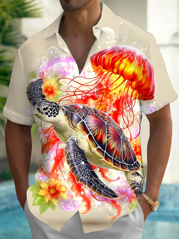 men's Hawaiian shirt front view tropical beach vacation
