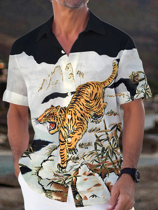 men's tiger print shirt front view