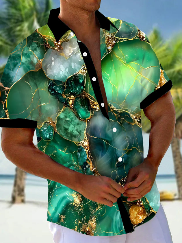 Men abstract print short sleeve shirt front view