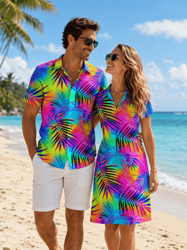 Hawaiian Leaf couple matching tropical Shirt & Dress