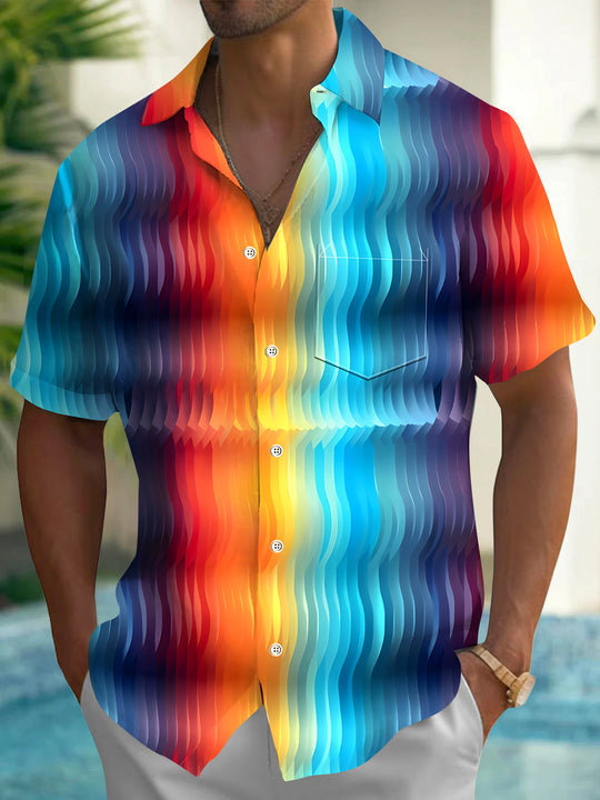 Men's blue abstract print short sleeve shirt front view