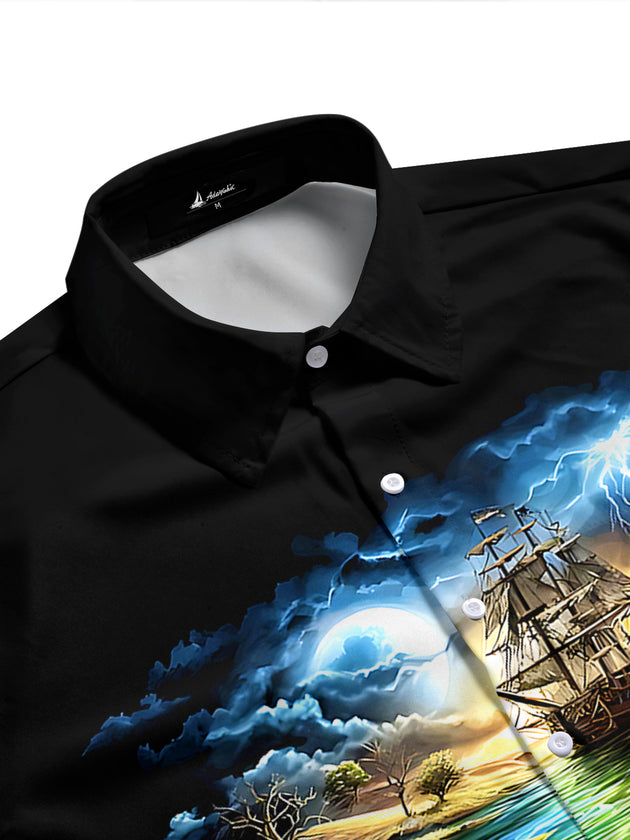 Dark Skull Boat Men's Pocket Short Sleeve Shirts