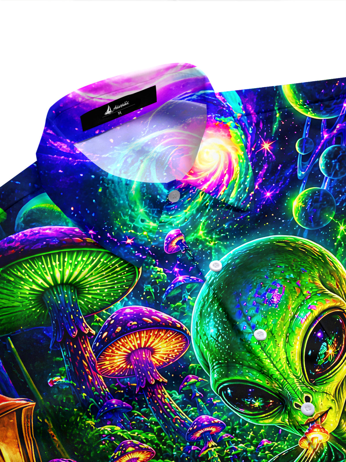 Adaychic Men's Graphic Abstract Alien Magic Mushroom Print Short Sleeve Button Down Shirt with Chest Pocket