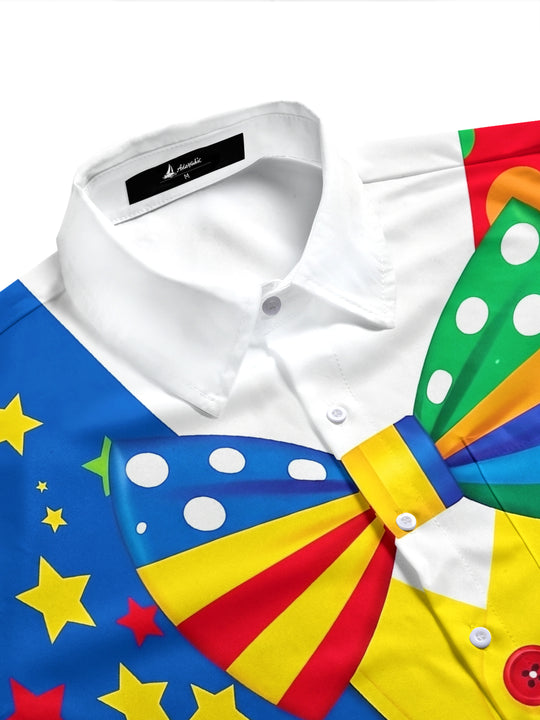 Adaychic Men's Clown Costume Graphic Print Short Sleeve Button Down Shirt with Chest Pocket