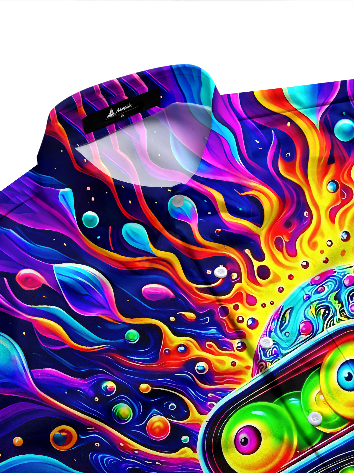 Adaychic Men's Graphic Abstract Psychedelic Skull Swirl Print Long Sleeve Button Down Shirt with Chest Pocket