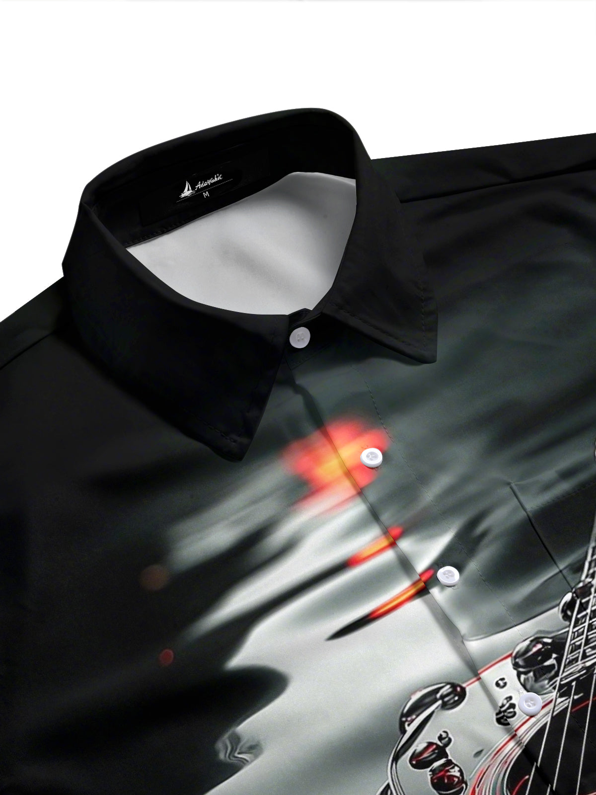 Adaychic Men's Graphic Guitar Print Short Sleeve Shirt with Chest Pocket