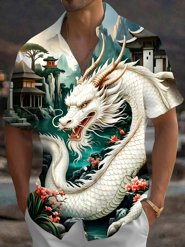 men's dragon print shirt front view