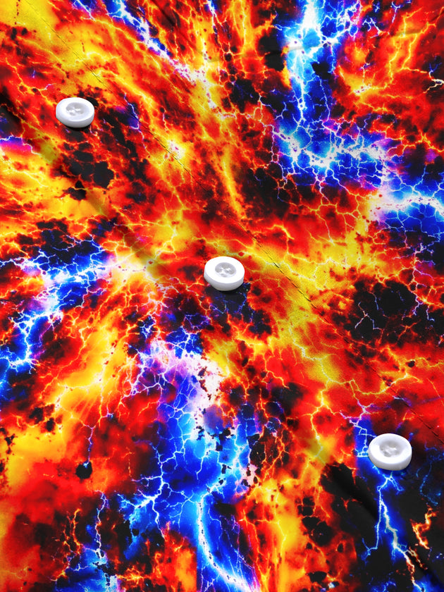 Adaychic Men's Tie Dye Abstract Lava And Lightning Pattern Long Sleeve Shirt with Chest Pocket