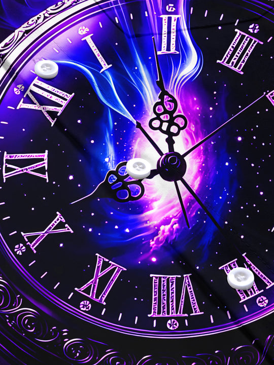 Adaychic Men's Purple Nebula Pocket Watch Print Short Sleeve Shirt with Chest Pocket
