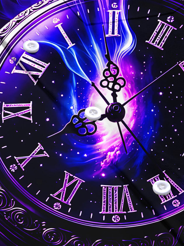 Adaychic Men's Purple Nebula Pocket Watch Print Short Sleeve Shirt with Chest Pocket
