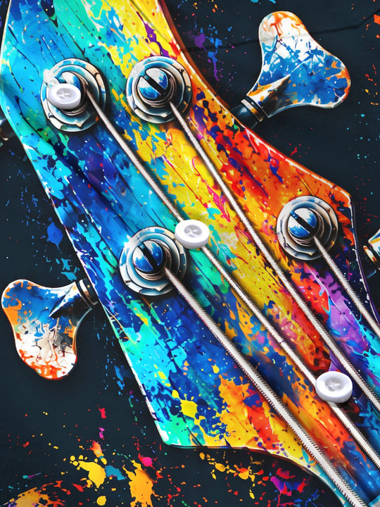 Adaychic Men's Long Sleeve Shirt - Bass Guitar Headstock With Paint Splatter Print with Chest Pocket