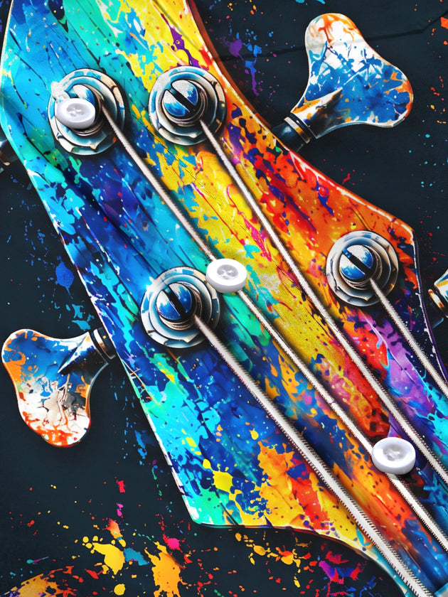 Adaychic Men's Long Sleeve Shirt - Bass Guitar Headstock With Paint Splatter Print with Chest Pocket