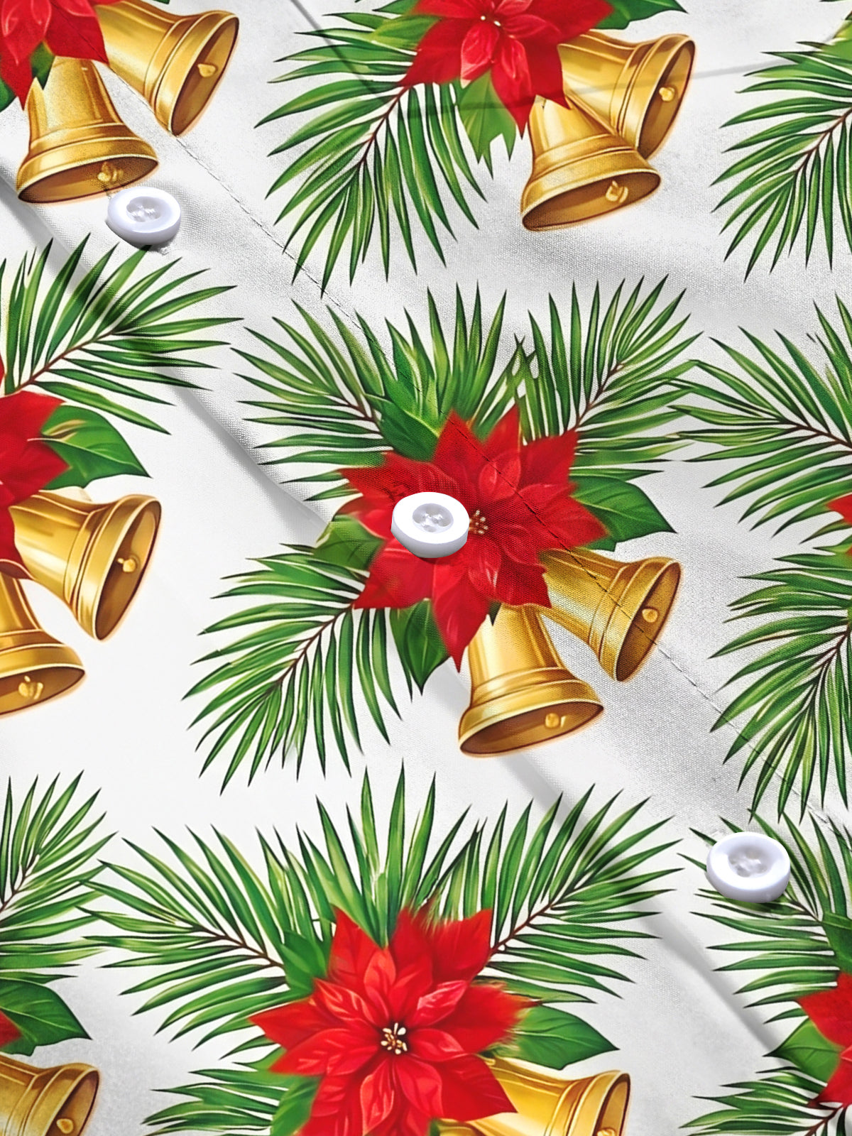 Adaychic Men's Hawaiian Christmas Poinsettia And Bells Print Long Sleeve Shirt
