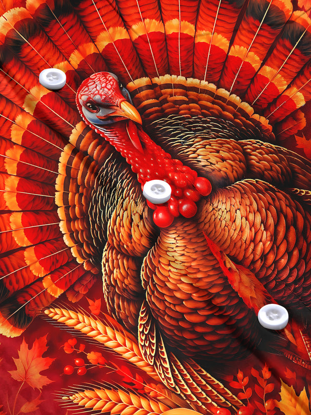 Adaychic Men's Long Sleeve Shirt - Thanksgiving Turkey With Maple Leaves And Acorns Print