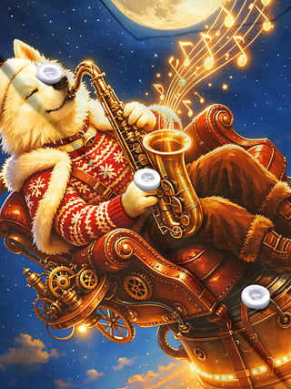 Adaychic Star Sky Christmas Saxophone Dog Men's Pocket Long Sleeve Shirts