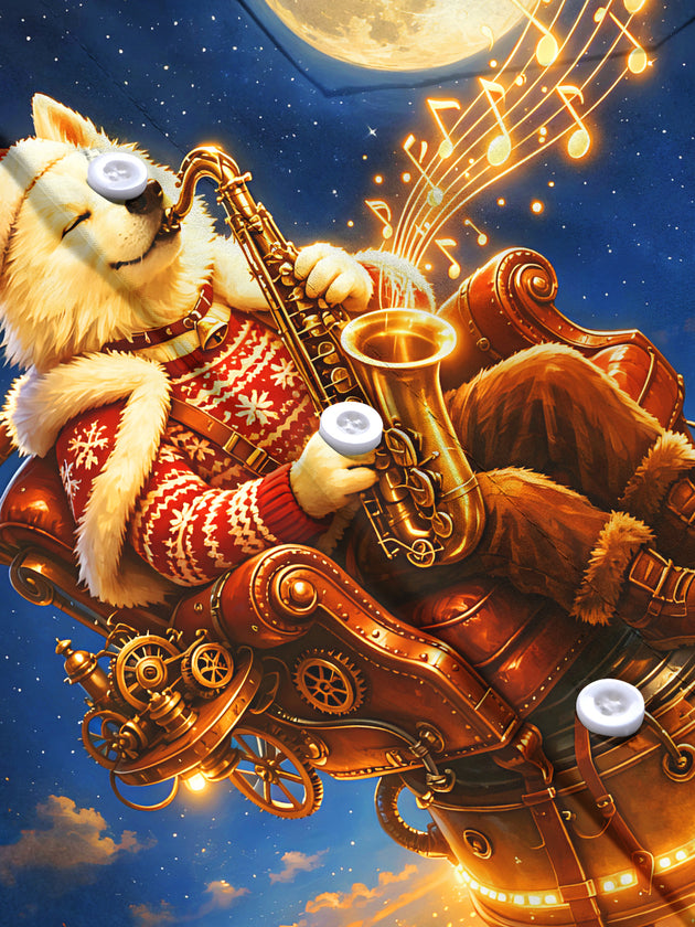 Adaychic Star Sky Christmas Saxophone Dog Men's Pocket Long Sleeve Shirts