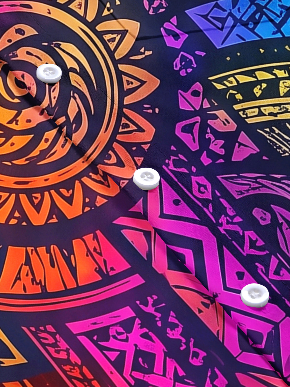 Adaychic Men's Graphic Colorful Geometric Totem Print Short Sleeve Shirt with Chest Pocket