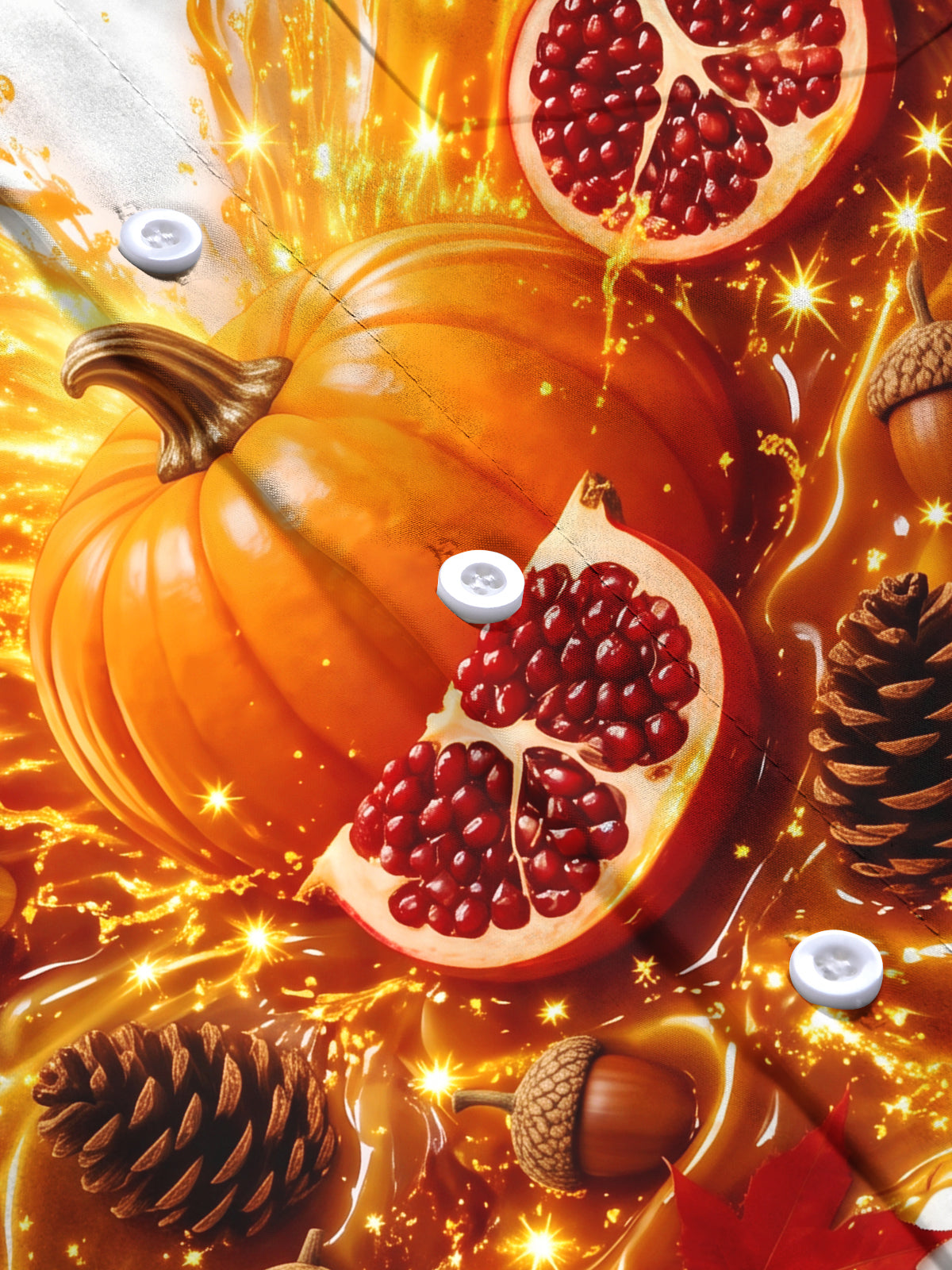 Adaychic Men's Printed Autumn Pumpkin And Pomegranate Print Long Sleeve Shirt with Chest Pocket